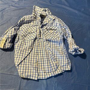 Blue and White Checkered Button-Up Shirt